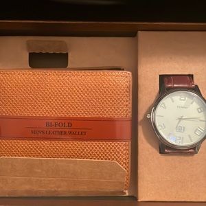Bi-Fold Leather Wallet & Analog Quartz Watch (Numerical)